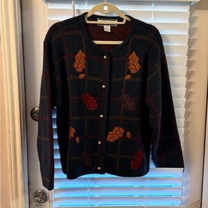 VINTAGE Crystal-Kobe Fall Plaid Gold Button Cardigan